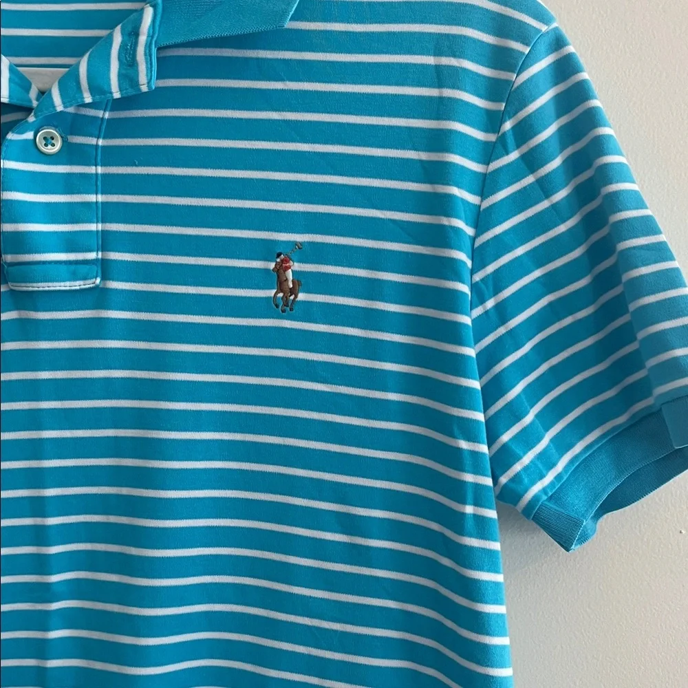 Vintage Polo Ralph Lauren Blue Striped Pony Shirt Pima‎ Cotton Preppy Collegiate